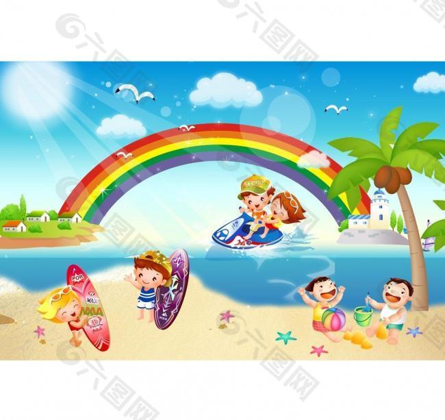 夏季海滩玩耍 儿童失量图片