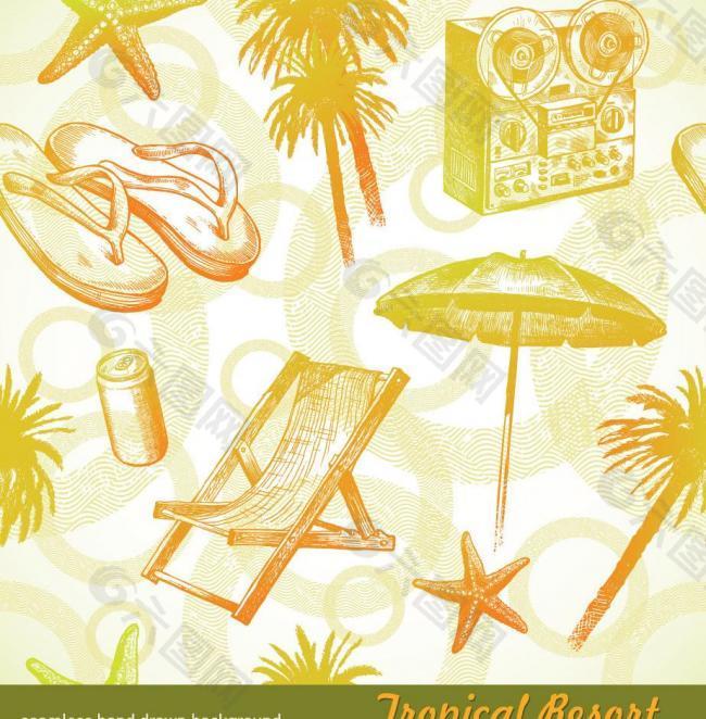 手绘夏日海滩休闲用品图标图片