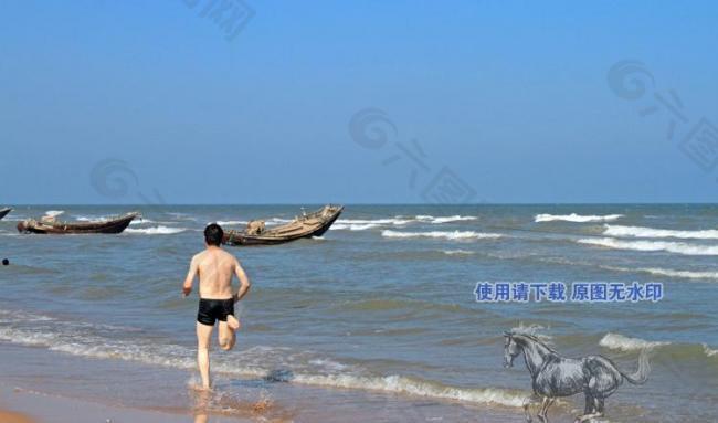 海边跑步图片