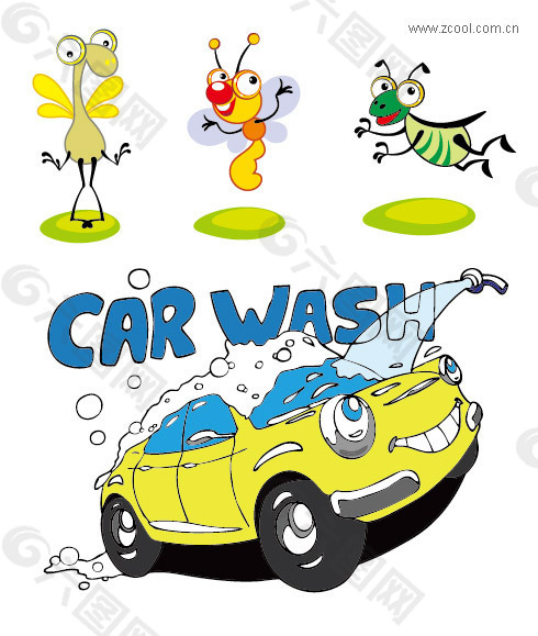 卡通昆虫和汽车矢量素材