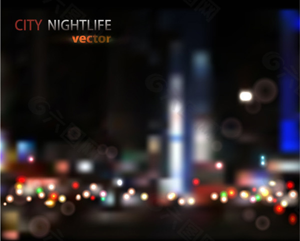 城市朦胧夜景矢量素材