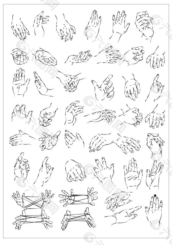 各种手势矢量手绘图