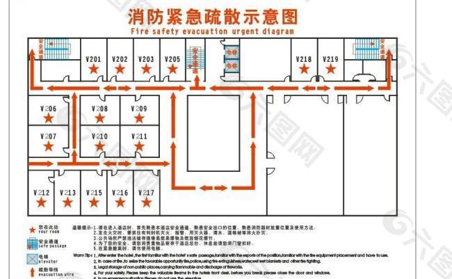 消防指示图 走火图 平面图 酒店 宾馆 客房图片