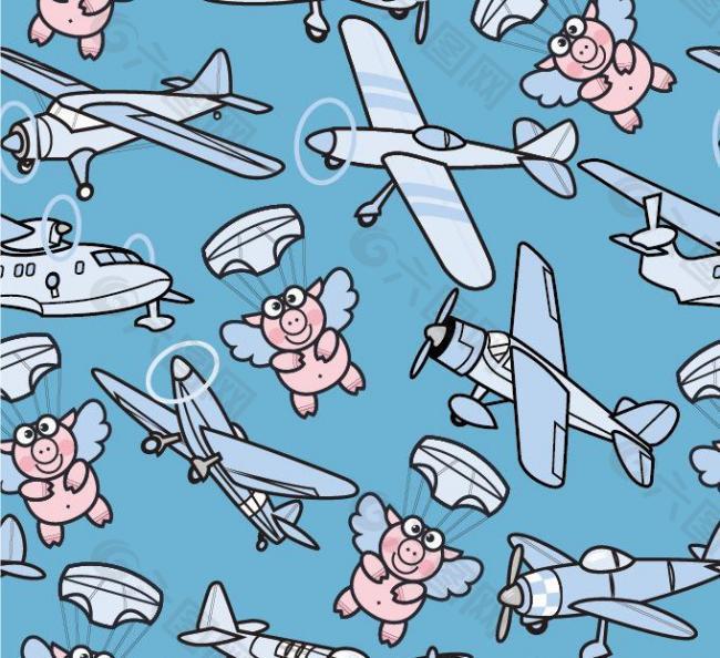 小飞猪与飞机图片