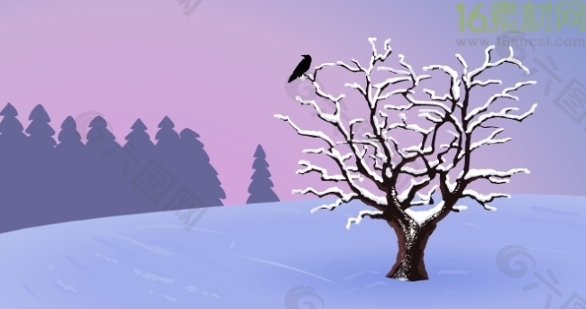小鸟雪地树枝动画