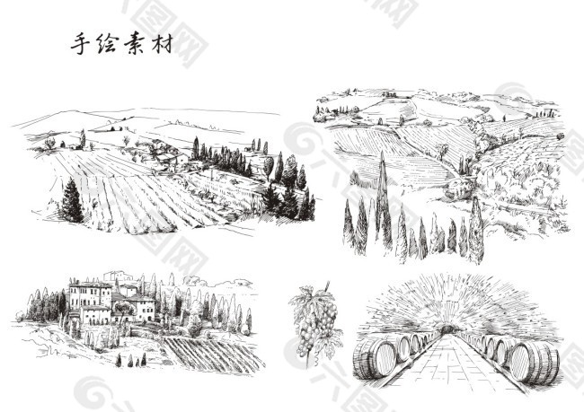 手绘葡萄酒庄