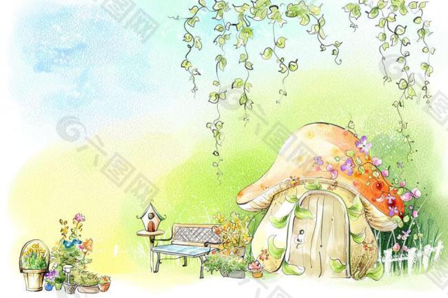 蘑菇小屋童话风景ps图片