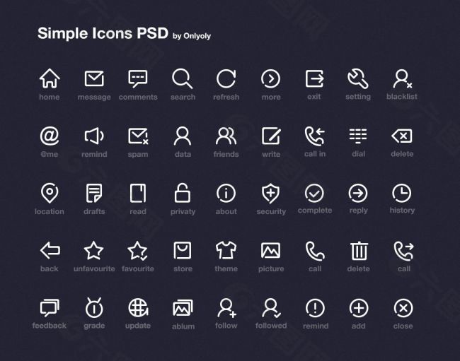 一组简洁粗线框风格常用icon图标集psd下载