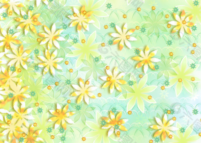 淡翠绿色黄色花纹叠加背景图