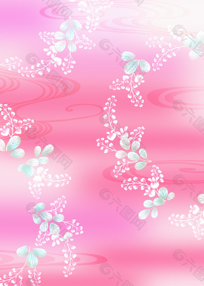 粉色枝叶花纹叠加渐变单页背景图