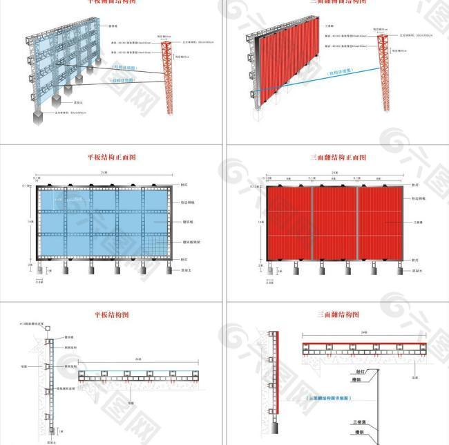 广告钢架结构图和三面翻广告钢架结构图 (分布在6个页面)图片