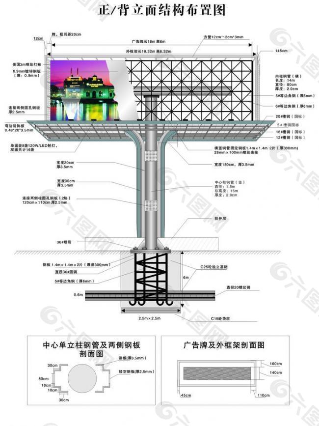 户外单立柱高炮广告牌平面示意图图片