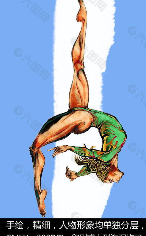 手绘人物 体操 运动员图片