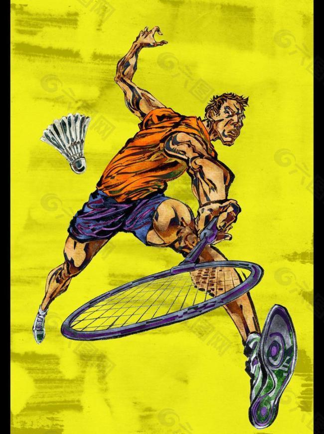手绘人物羽毛球运动员图片