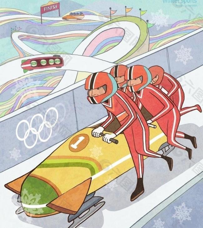 雪橇比赛绘画图片