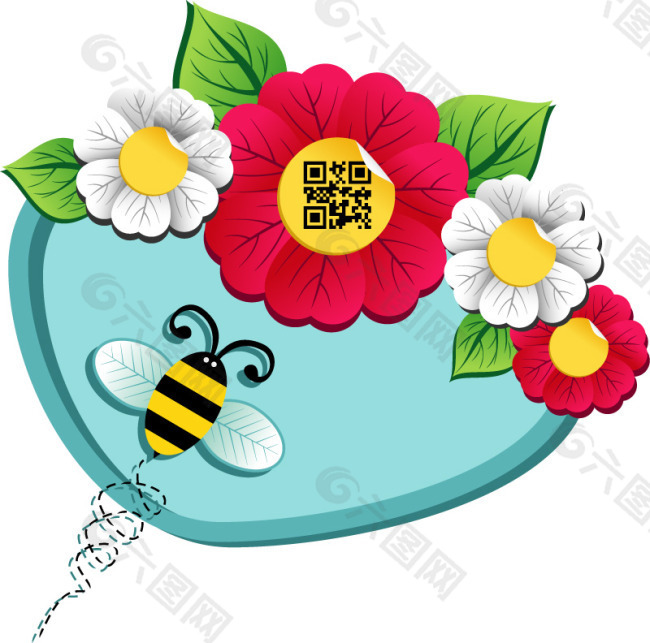 卡通花朵与蜜蜂