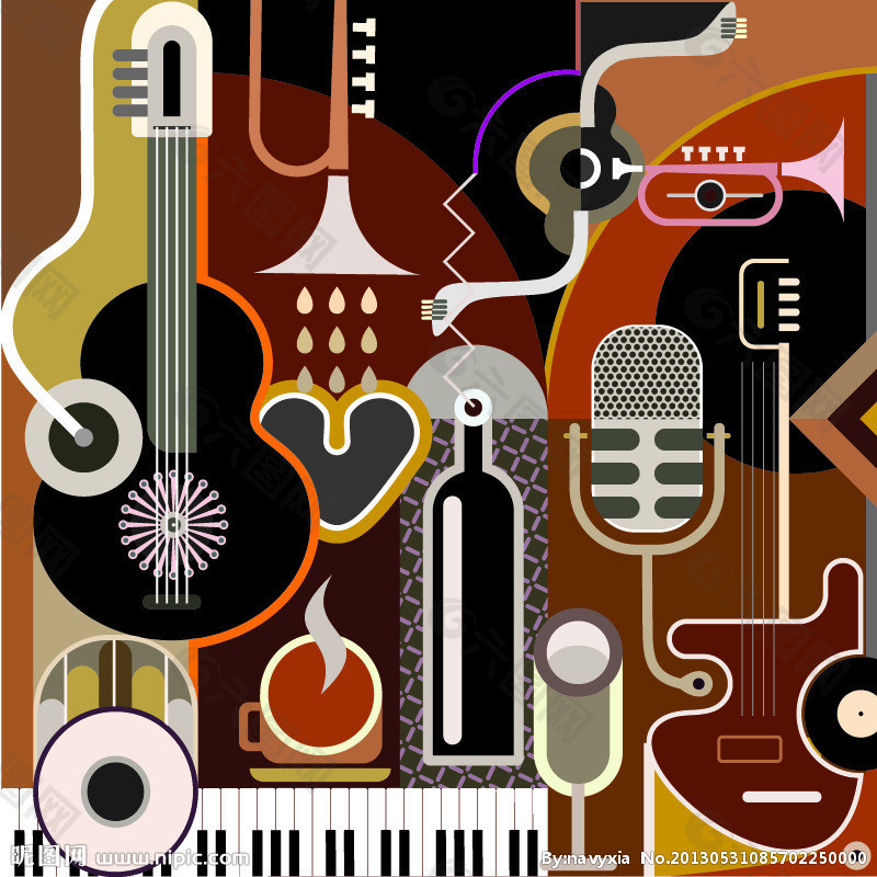 音乐乐器抽象图案吉他喇叭麦克风抽象画