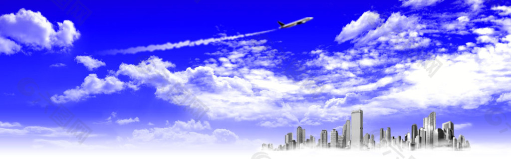 蓝天白云飞机背景图