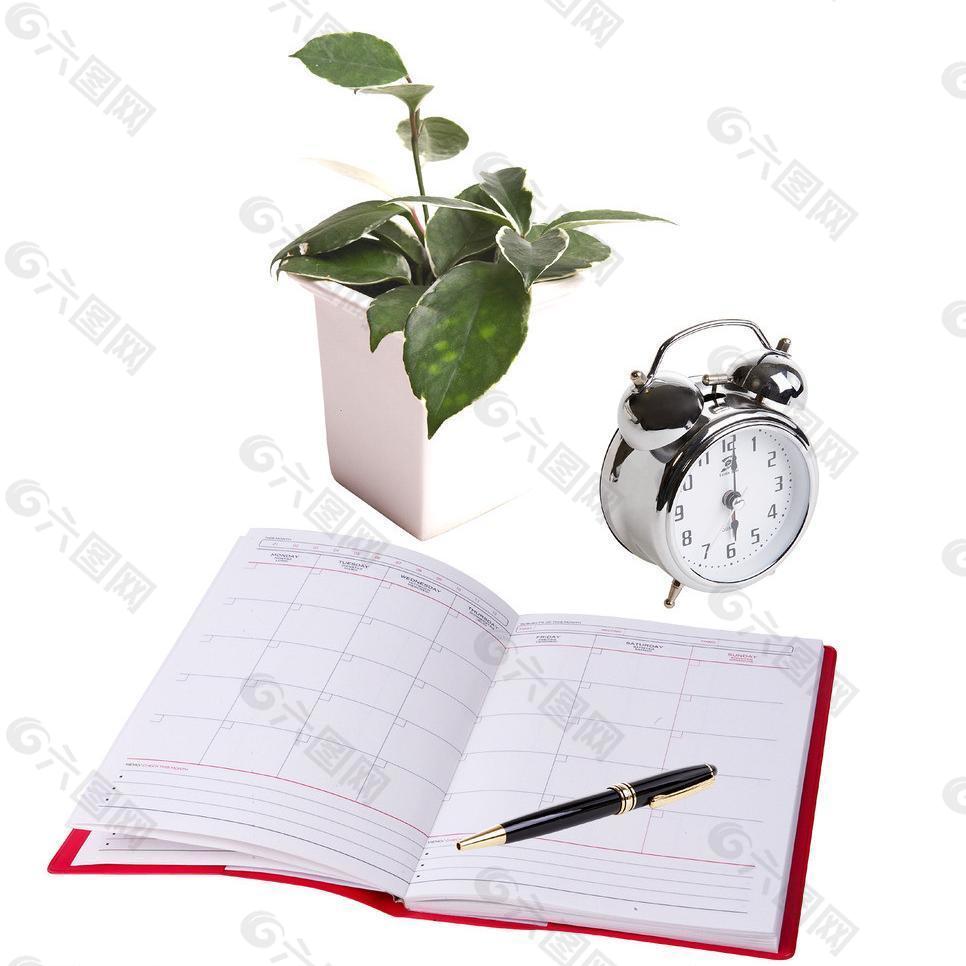 盆栽 闹钟 笔记本图片