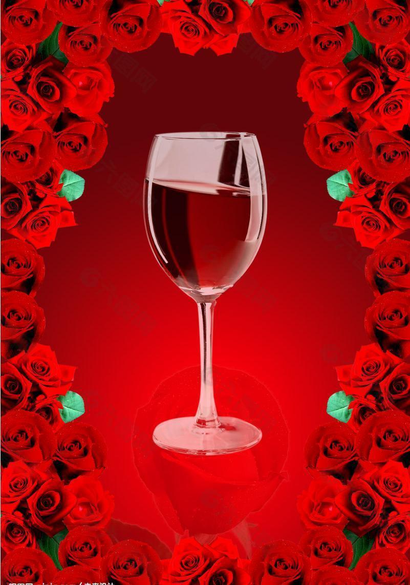 玫瑰之约 玫瑰花 红酒 红酒杯图片