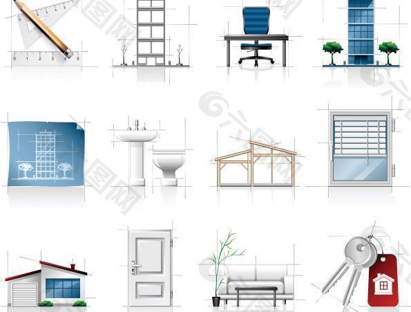 室内建筑草图图标矢量素材