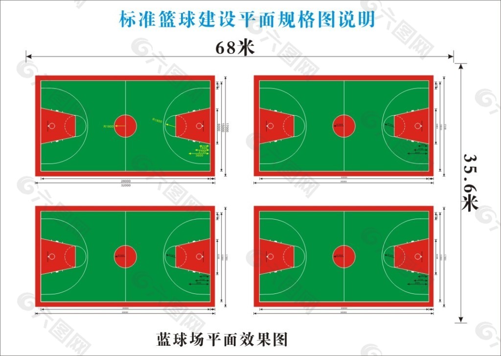 标准篮球建设平面规格图