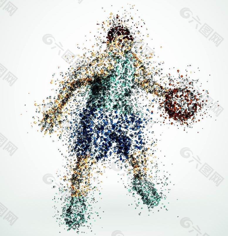 七彩墨点打篮球运动员图片