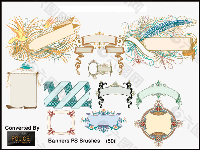 古典公告牌笔刷banner笔刷复古丝带