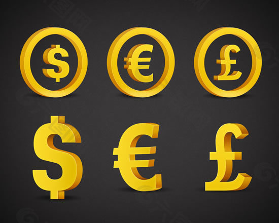 美元符号,欧元符号免费货币PSD素材下载
