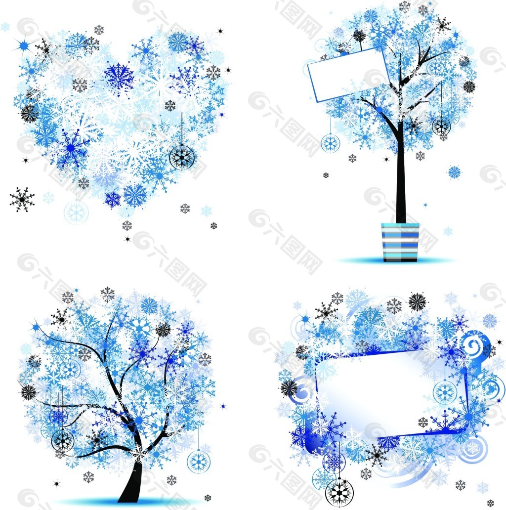 蓝色花纹树
