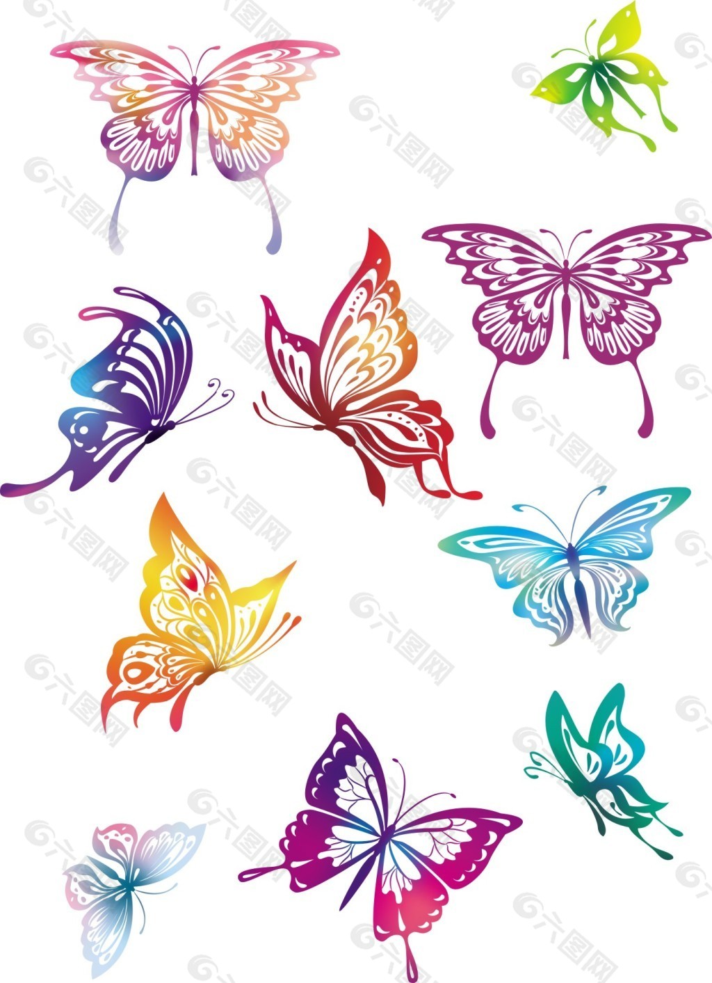 各种角度彩色美丽蝴蝶装饰矢量图