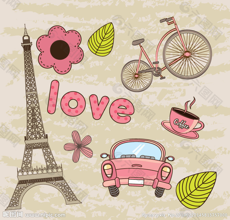 巴黎卡通元素自行车汽车love