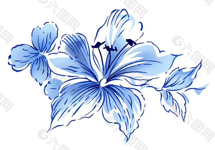 蓝色线条花的素材