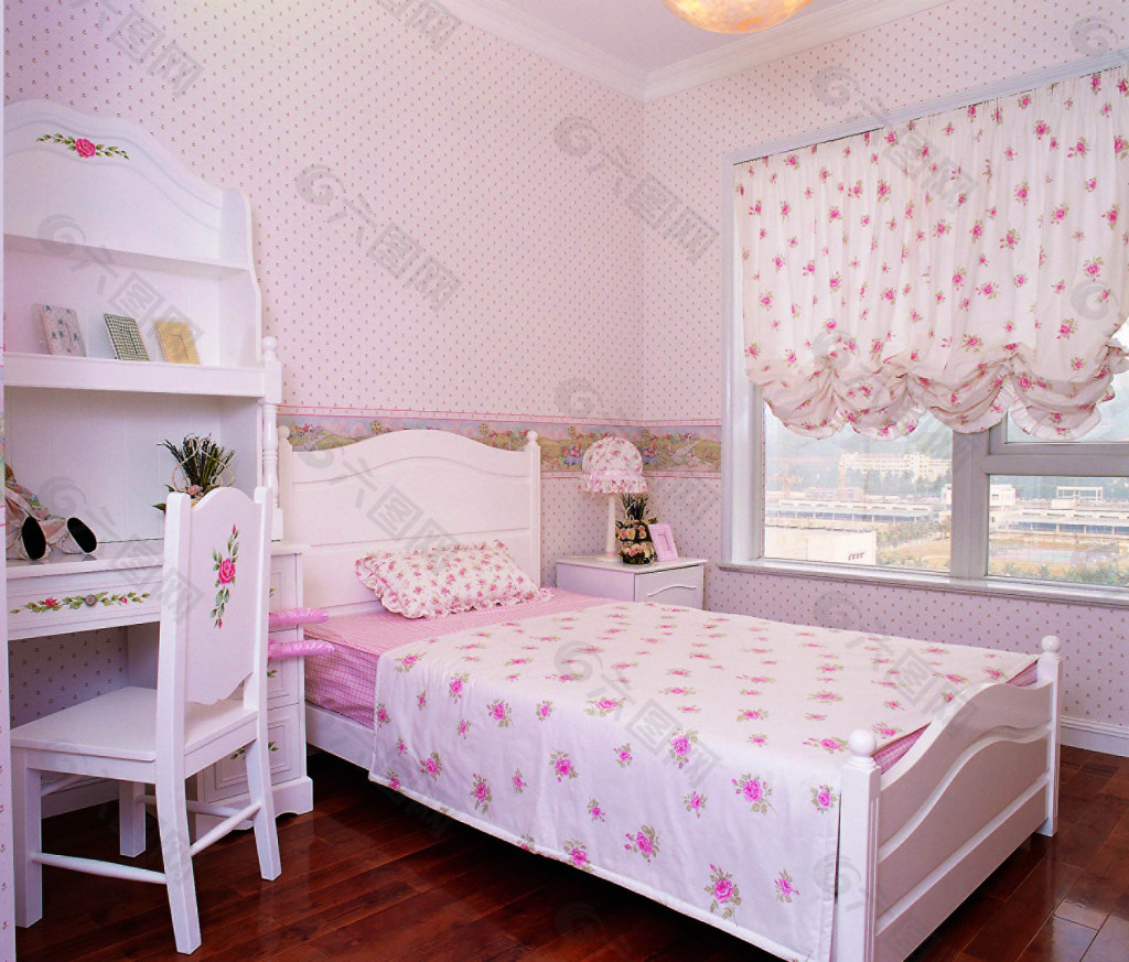 粉色简约美式儿童房间装修_土巴兔装修效果图