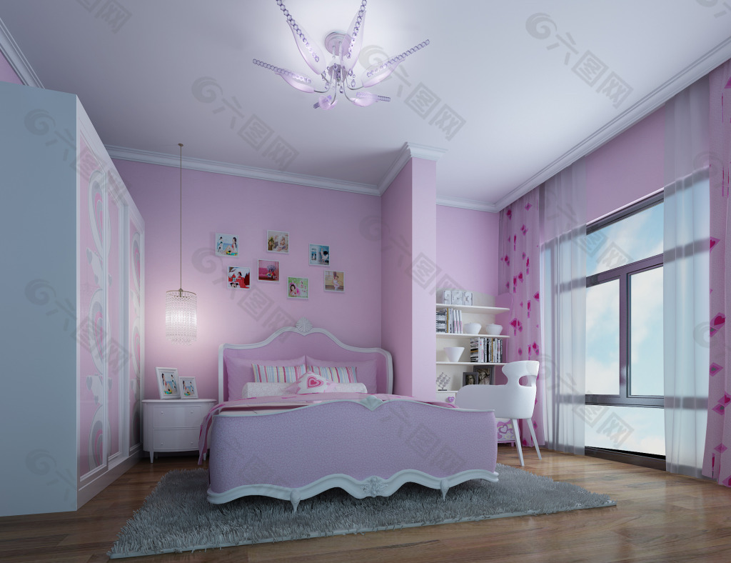 粉色儿童卧室效果图