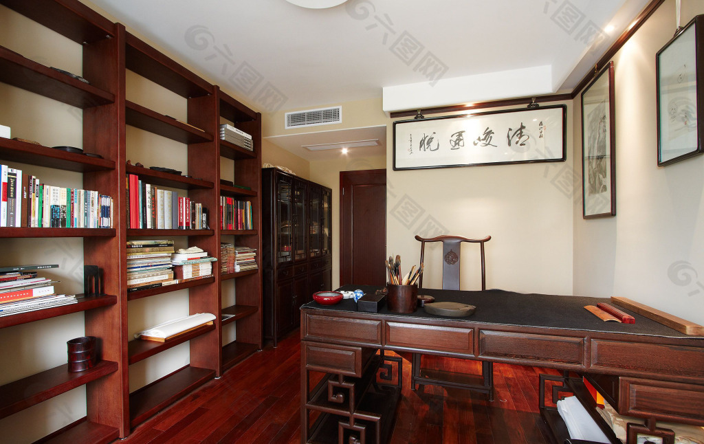 木纹中式书房