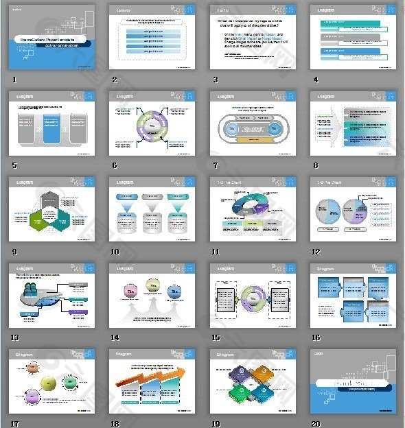 蓝色方格灰色系列PPT模板