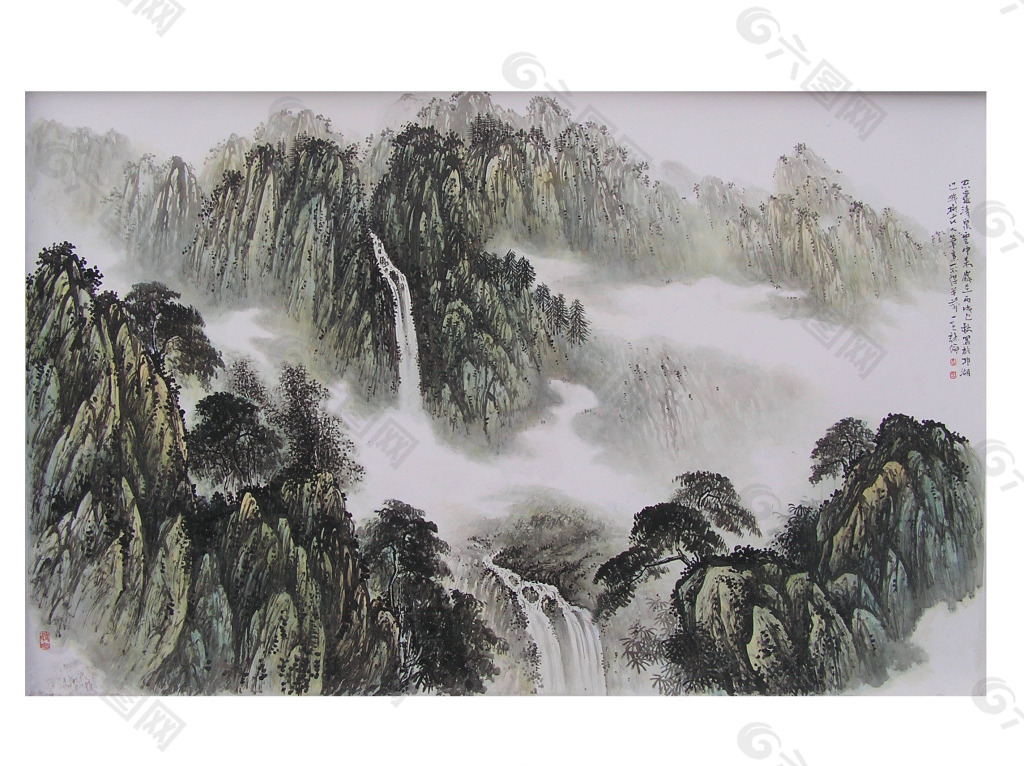 瀑布树林