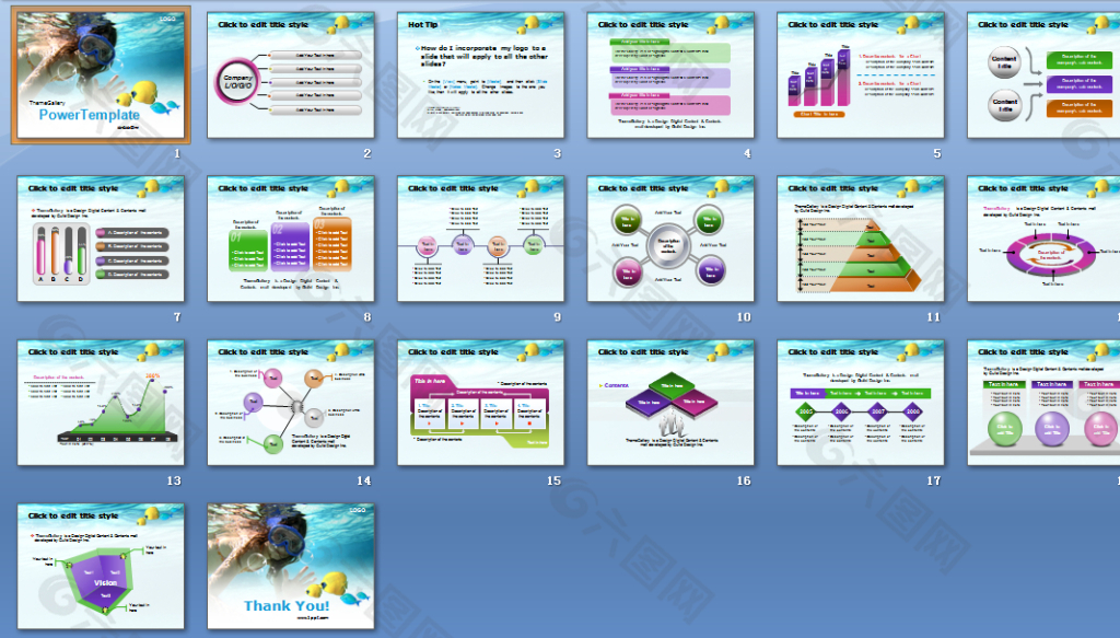 旅游潜水PPT模板