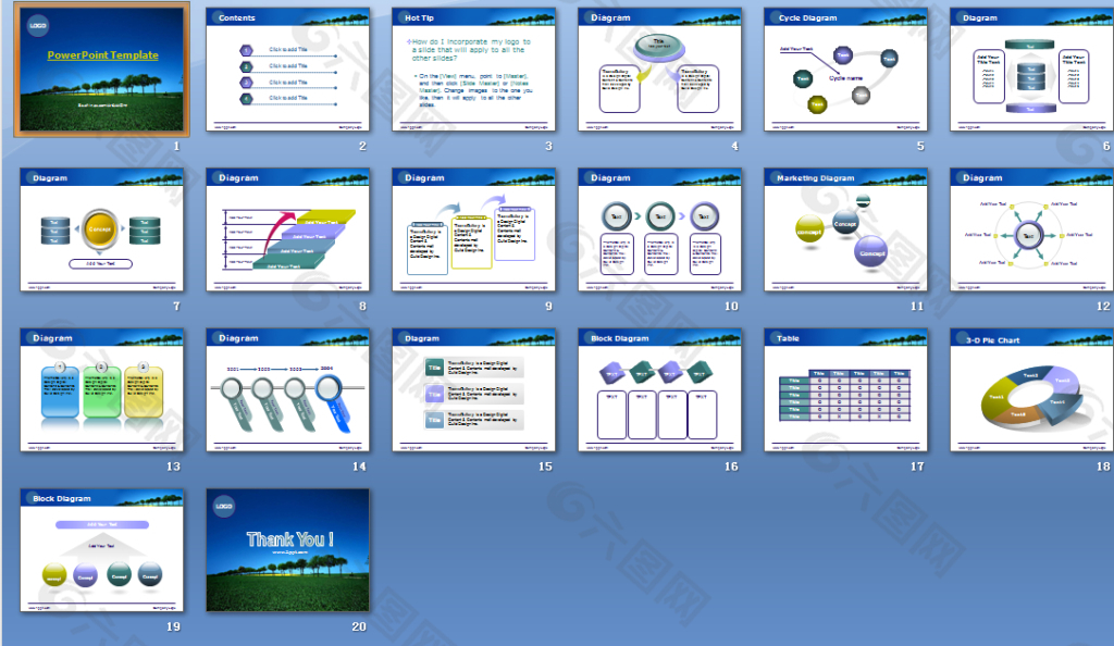 蓝天绿地PPT模板