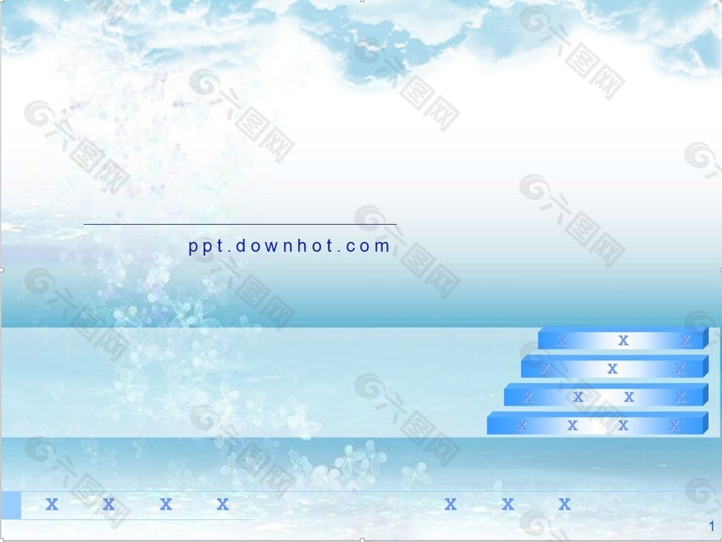 淡雅蓝色花瓣背景PPT模板