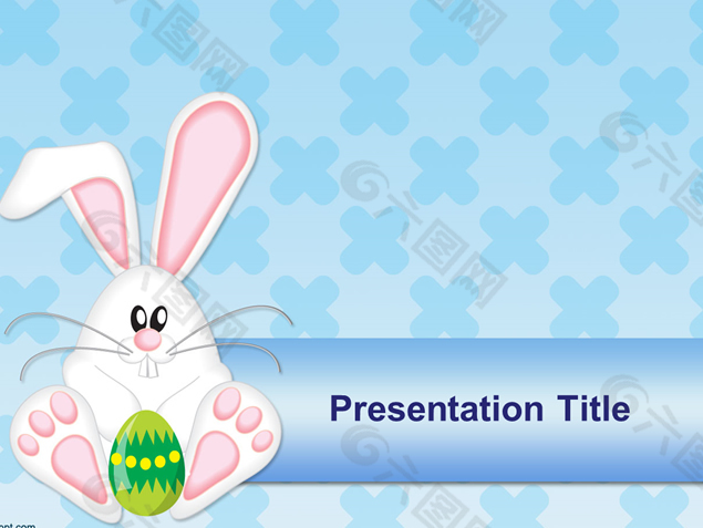 卡通兔子抱着彩蛋ppt模板