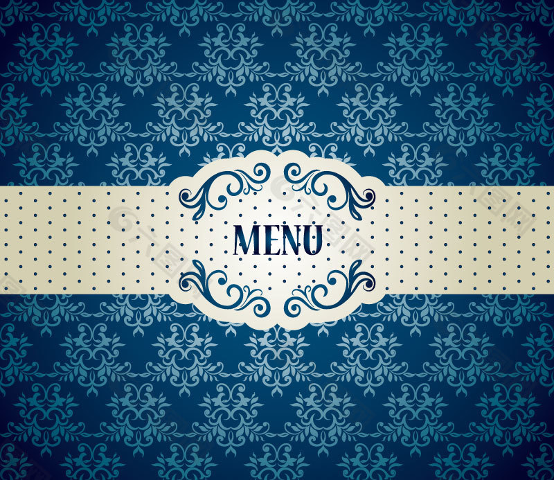 蓝色花纹菜单设计