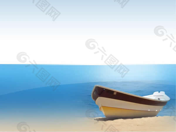 海滩小船风景ppt模板