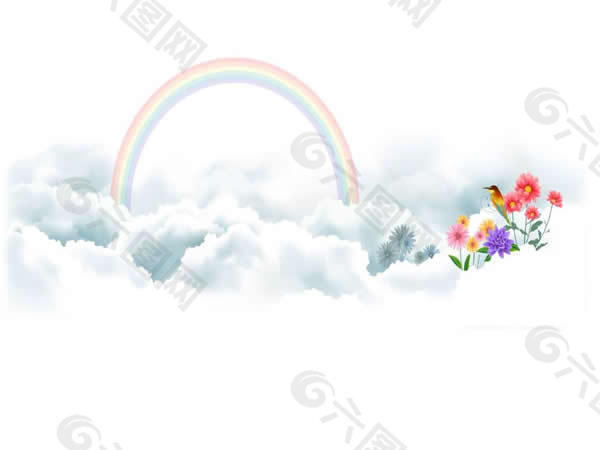 漂亮云朵彩虹背景ppt模板