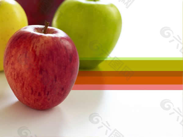 青红苹果背景PPT模板