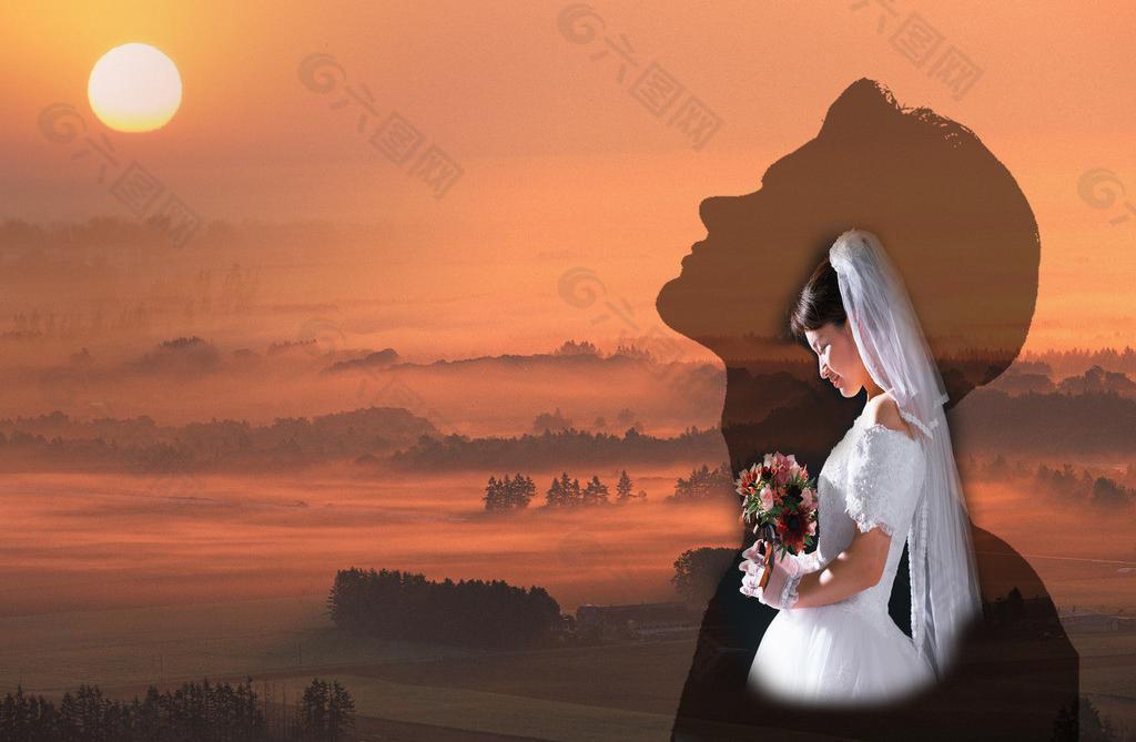 新娘 夕阳图片