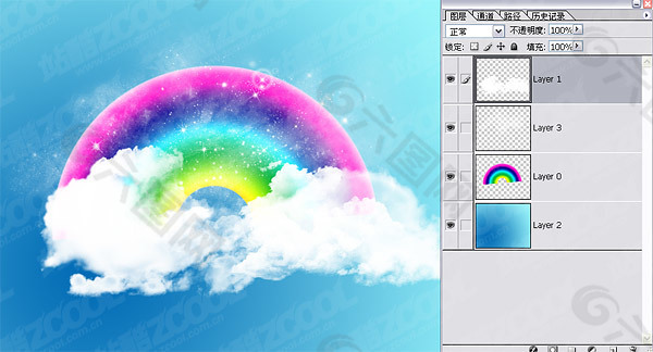 可爱彩虹云朵壁纸PSD分层素材