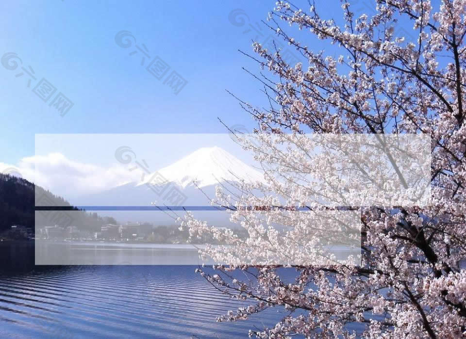 日本富士山下美景PPT模板