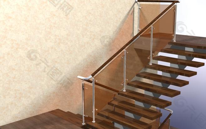 楼梯和硬化不锈钢扶手玻璃